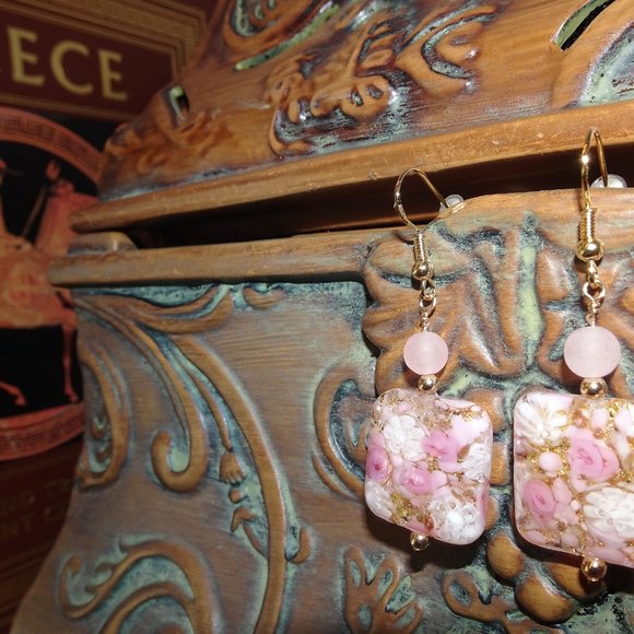 Handmade Murano millefiori lace and roses earrings - Picture 5 of 5